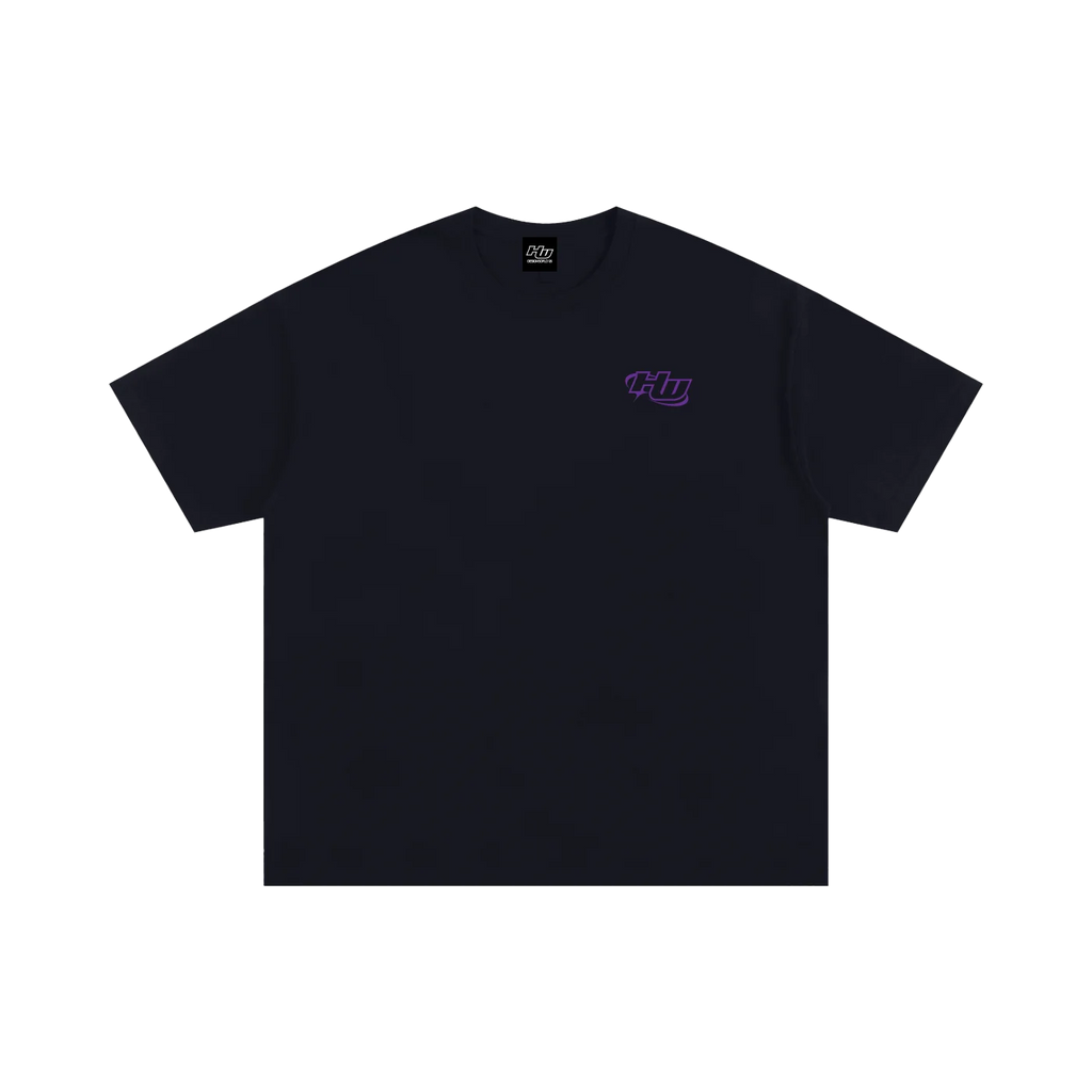 black Nissan Silvia S-14 sr20 ka24 chassis graphic streetwear  T-shirt featuring a purple silver and gray Nissan Silvia S-14 sr20 ka24 illustration by HARDWERKE front view flat
