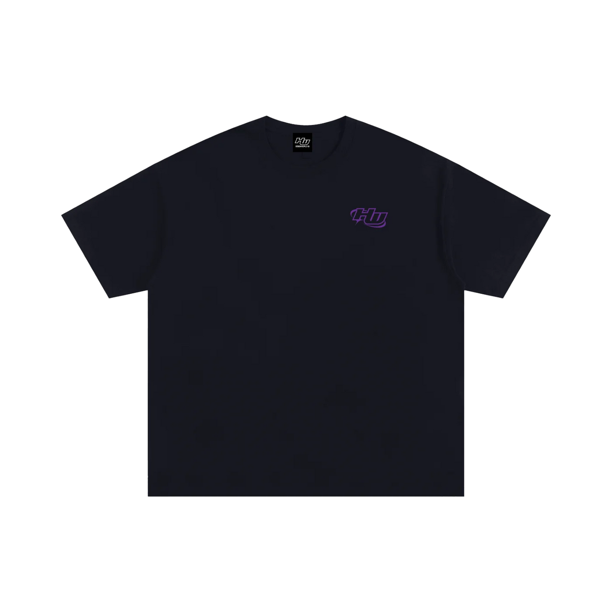 black Nissan Silvia S-14 sr20 ka24 chassis graphic streetwear  T-shirt featuring a purple silver and gray Nissan Silvia S-14 sr20 ka24 illustration by HARDWERKE front view flat