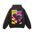 black streetwear  heavyweight hoodie with a BMW euro e36 chassis m3 328i 323i 325i 318i  featuring an blue  bmw e36  illustration by HARDWERKE back view floating