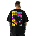 black streetwear  T-shirt featuring a BMW euro e36 chassis m3 328i 323i 325i 318i  featuring an estoril avus blue  bmw e36  illustration by HARDWERKE back view on model