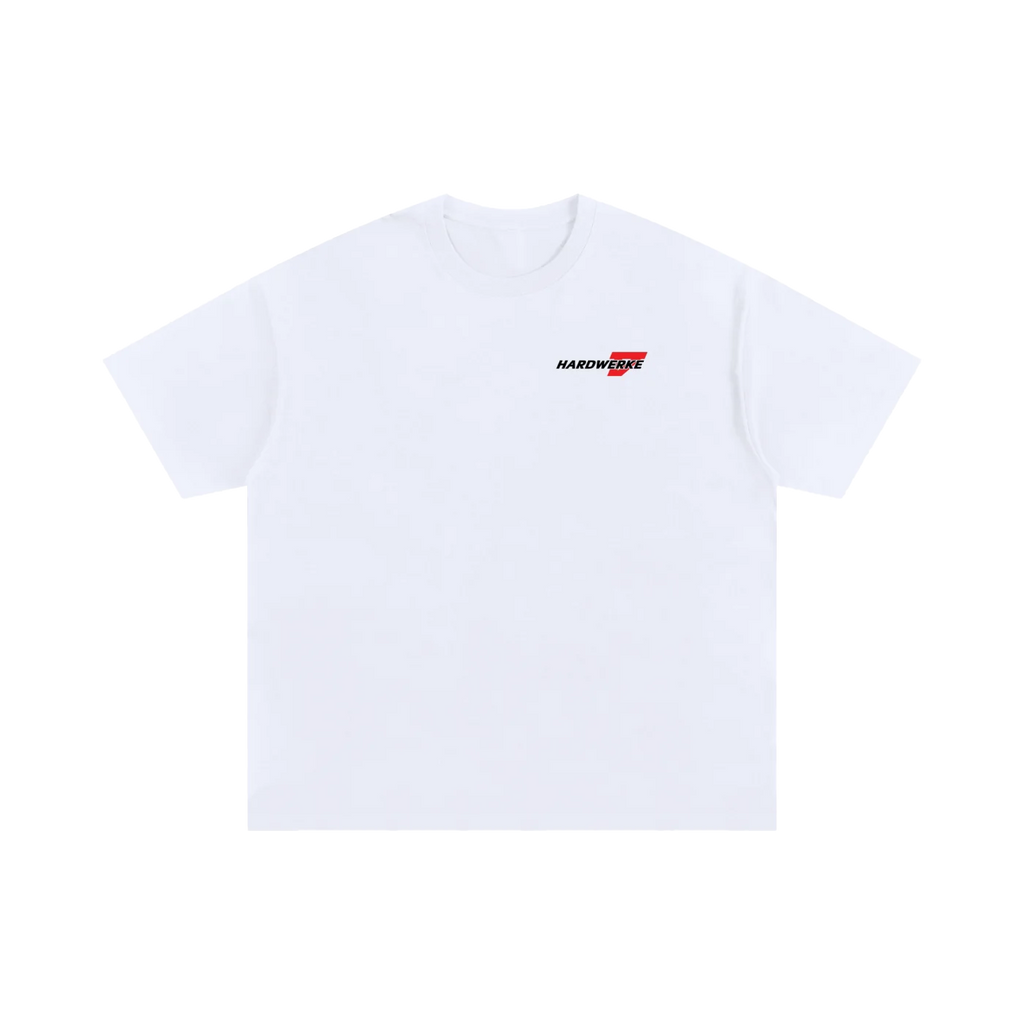White mitsubishi lancer evolution v lanevo 5 chassis graphic streetwear  T-shirt featuring a yellow mitsubishi lancer evolution v lanevo 5 CP9A 4G63 illustration by HARDWERKE front view flat