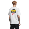 White mitsubishi lancer evolution v lanevo 5 chassis graphic streetwear  T-shirt featuring a yellow mitsubishi lancer evolution v lanevo 5 CP9A 4G63 illustration by HARDWERKE back view on model