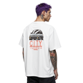 White Honda City Turbo 2 II FA chassis graphic streetwear  T-shirt featuring a gray  Honda City Turbo 2 II FA  illustration by HARDWERKE back view on model
