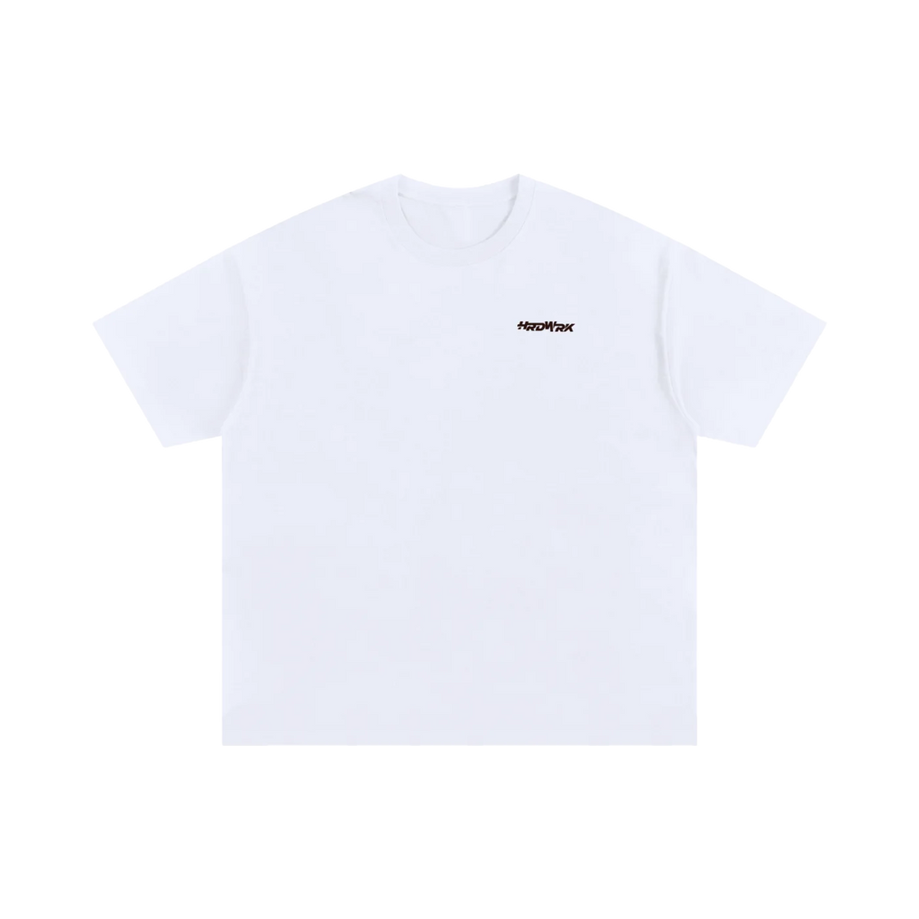 White streetwear tee front logo condensed  illustration by HARDWERKE front view flat