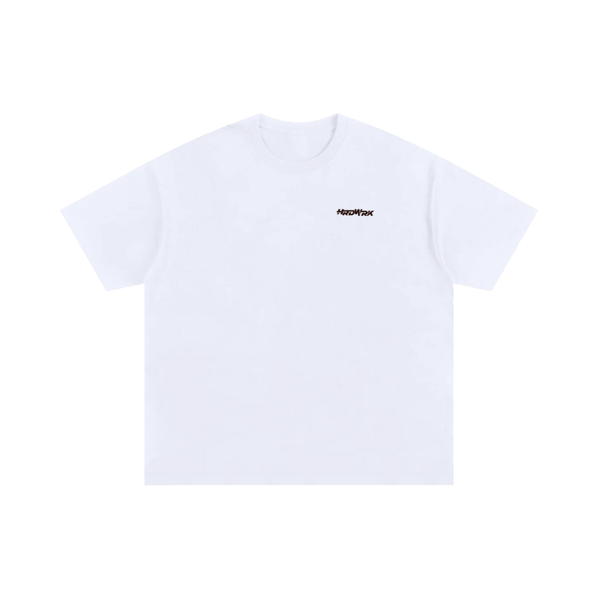 White streetwear tee front logo condensed  illustration by HARDWERKE front view flat